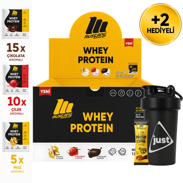 Mustang Nutrition Whey Protein Tozu 30 Saşe 1200 Gr Karışık Aroma + Shaker + Protein Kahve Hediyeli ürün görseli 1