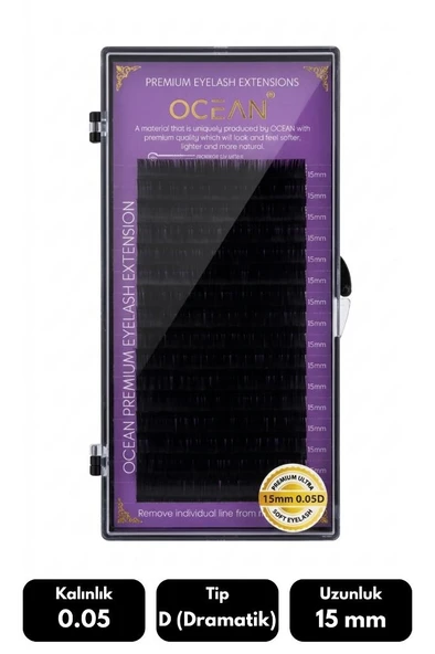 Ocean 0.05D Dramatik Kıvrım 15 mm Soft Eyelash Takma Kirpik 16'lı ürün görseli 1