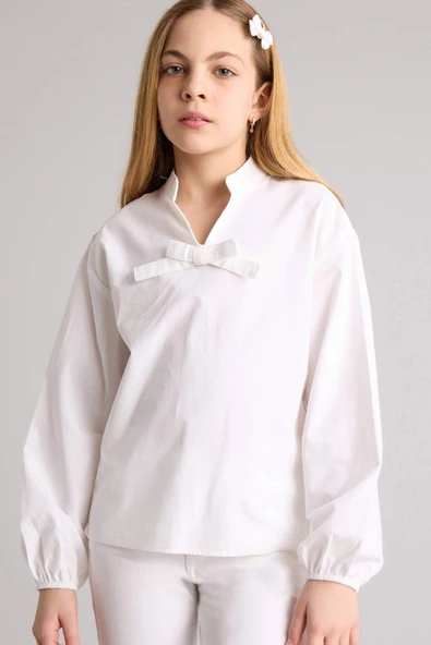Defacto G7550A8WT34 Beyaz Poplin Bluz Kız Çocuk ürün görseli 1