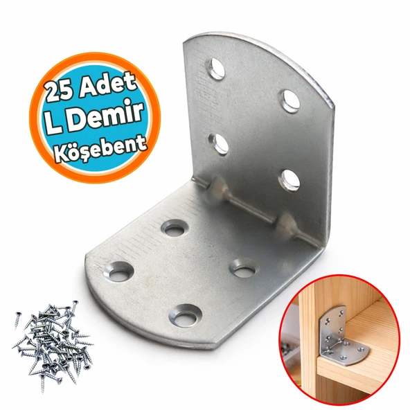 25 Adet L Demir Gönye Oval Başlı 40x45x45 mm Dayanıklı Çelik Mobilya Köşe Bağlantı Aparatı ürün görseli 1