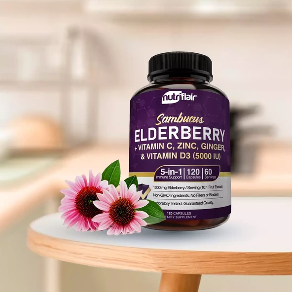 NutriFlair ELDERBERRY WITH VITAMIN C ZINC & VITAMIN D3 120 CAPS ürün görseli 1
