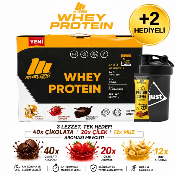 Mustang Nutrition Whey Protein 72 Saşe 2880 Gr Karışık Aroma + Shaker + Protein Kahve Hediyeli ürün görseli 1