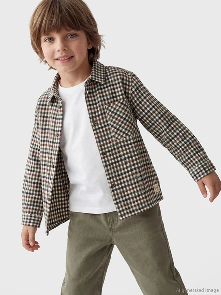 LCW Kids Ekru Ekose Erkek Çocuk Gömlek ürün görseli 1