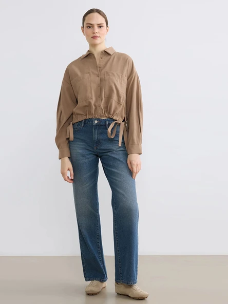 LCW EVERYDAY Bej Bağcıklı Oversize Kadın Gömlek - Resim 2