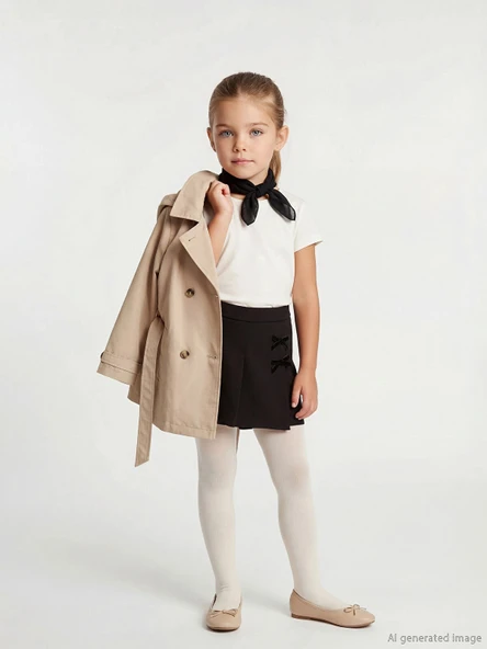 LCW Kids Siyah Kız Çocuk Şort Etek ve Külotlu Çorap ürün görseli 1