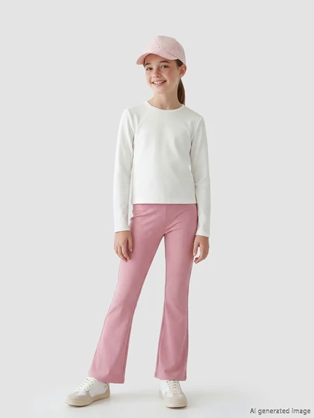 LCW Kids Pembe Beli Lastikli İspanyol Paça Kız Çocuk Tayt ürün görseli 1