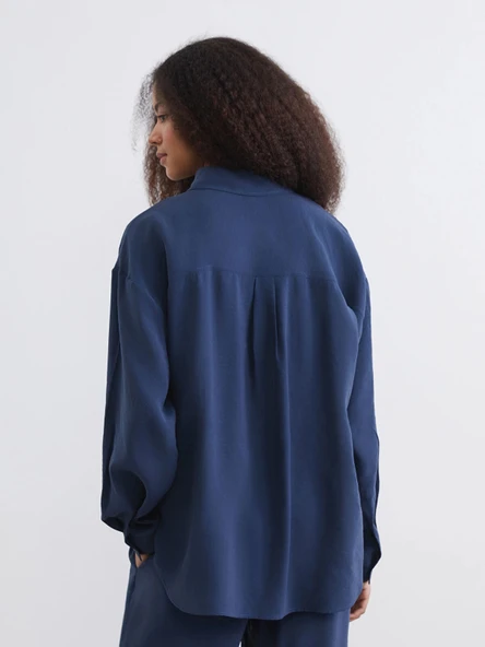 XSIDE İndigo Oversize Modal Karışımlı Kadın Gömlek - Resim 4