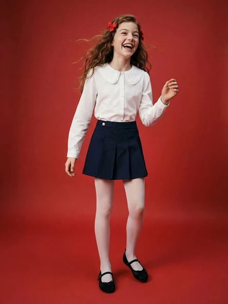 LCW Kids Siyah Pileli Kız Çocuk Gabardin Şort Etek ürün görseli 1