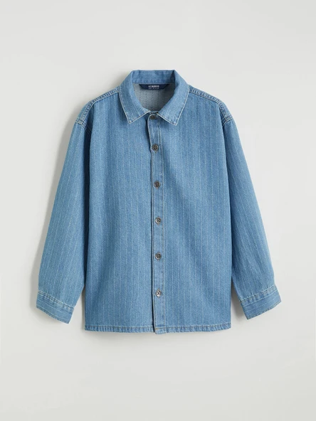 LCW Kids İndigo Çizgili Erkek Çocuk Jean Gömlek ürün görseli 1