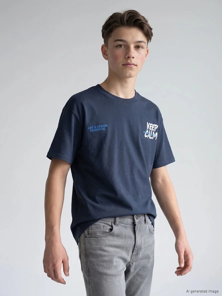 LCW Kids Lacivert Bisiklet Yaka Erkek Çocuk Baskılı Tişört ürün görseli 1