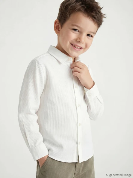 LCW Kids Beyaz Çizgili Erkek Çocuk Gömlek ürün görseli 1