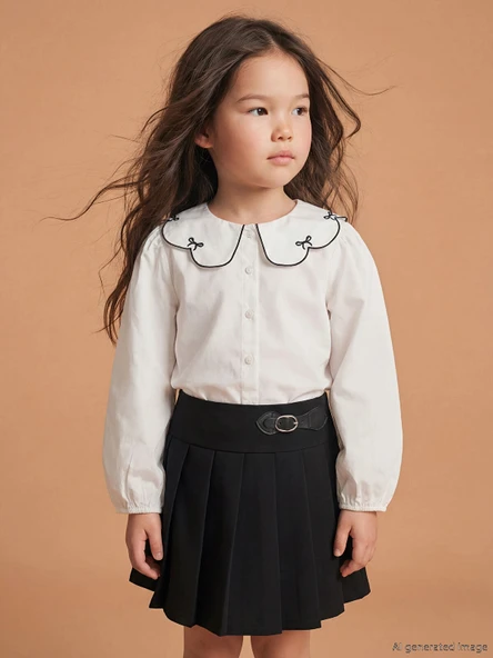LCW Kids Ekru Bebe Yaka Kız Çocuk Poplin Gömlek ürün görseli 1
