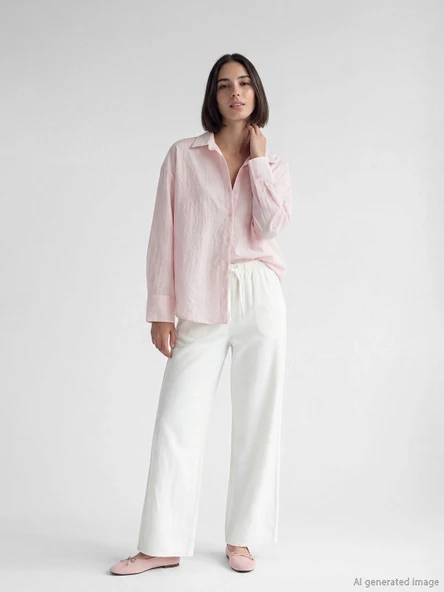 LCW Vision Pembe Çizgili Oversize Kadın Gömlek - Resim 2