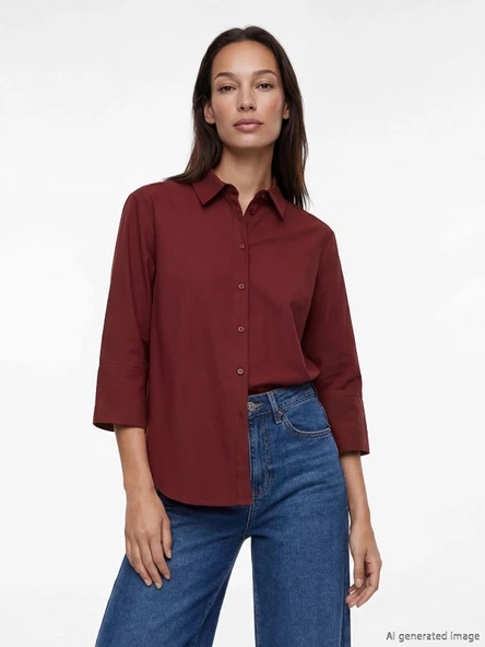 LCW EVERYDAY Bordo Poplin Kadın Gömlek ürün görseli 1