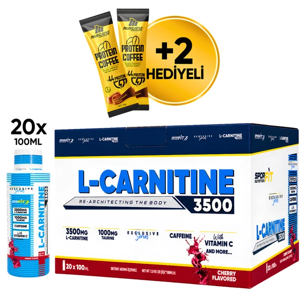 Sporfit Nutrition L-Carnitine 3500 Mg 20x100 ML Shot Vişne Aromalı + 2 x Protein Kahve Hediyeli ürün görseli 1