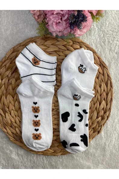 İNEKLİ AYILI 4 LÜ PATİK ÇORAP 36 - 40 NUMARA ürün görseli 1