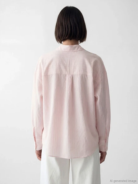 LCW Vision Pembe Çizgili Oversize Kadın Gömlek - Resim 4