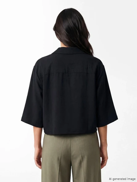 LCW Vision Siyah Oversize Kadın Gömlek - Resim 3
