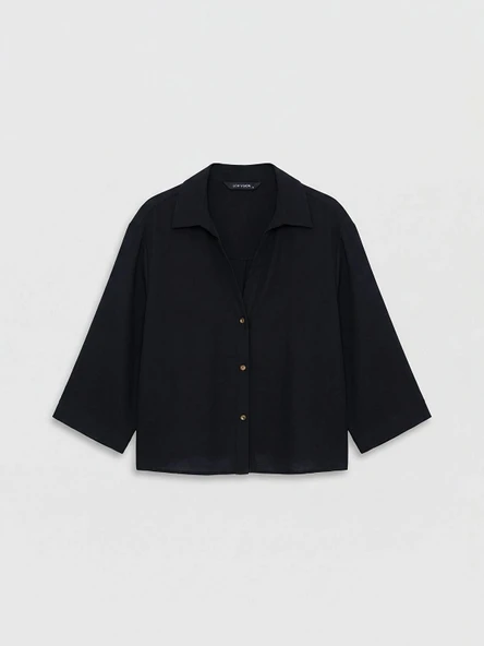 LCW Vision Siyah Oversize Kadın Gömlek - Resim 4