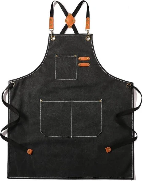 Valkyrie Unisex Kanvas Mutfak Önlüğü Ayarlanabilir Askılı Cepli Barista Garson Servis Önlüğü Siyah ürün görseli 1
