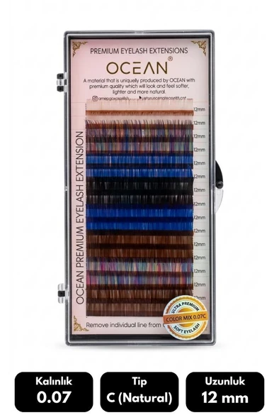 Ocean 0.07C Natural Kıvrım Renkli Mix Soft Eyelash Takma Kirpik 16'lı ürün görseli 1