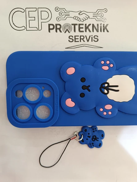 iPhone 14 Pro ayıcıklı lacivert kılıf - Resim 3