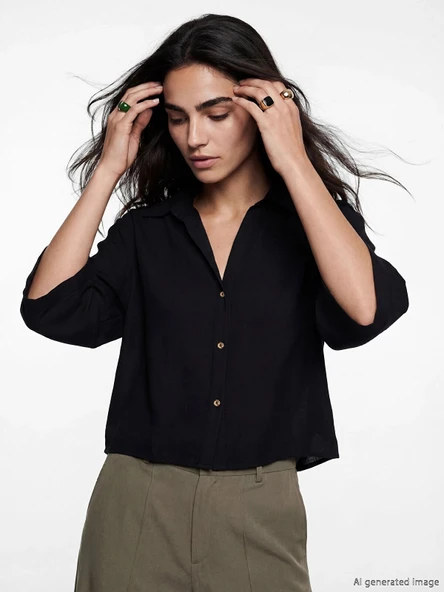 LCW Vision Siyah Oversize Kadın Gömlek ürün görseli 1