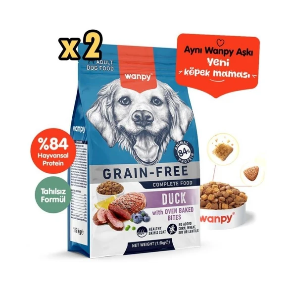 Wanpy Tahılsız Ördekli Yetişkin Köpek Maması 1,5 Kg x 2 Adet ürün görseli 1