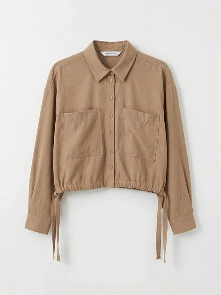 LCW EVERYDAY Bej Bağcıklı Oversize Kadın Gömlek - Resim 5