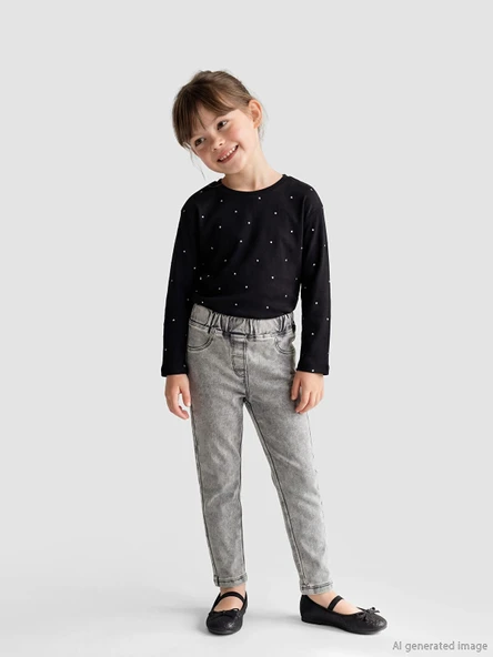 LCW Kids Siyah Beli Lastikli Kız Çocuk Tayt Pantolon ürün görseli 1