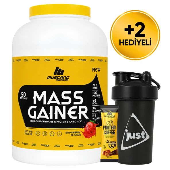 Mustang Nutrition Mass Gainer Karbonhidrat Tozu 5000 Gr 50 Servis Çilek + Shaker + Protein Kahve Hediyeli ürün görseli 1