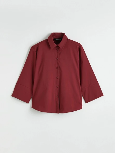 LCW EVERYDAY Bordo Poplin Kadın Gömlek - Resim 5