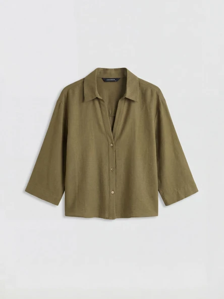 LCW Vision Haki Oversize Kadın Gömlek - Resim 5