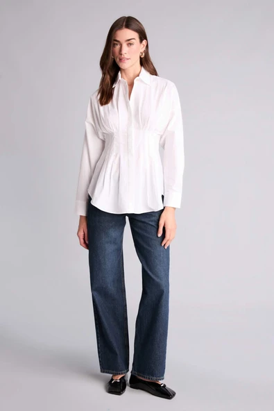 Defacto G8610AXWT34 Beyaz Fıtted Poplin Gömlek - Resim 2