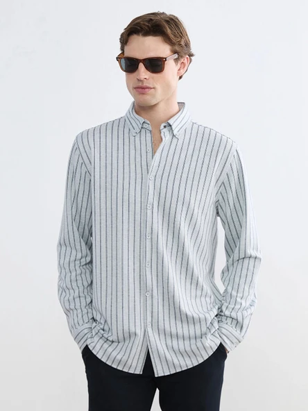 SOUTHBLUE Gri Slim Fit Çizgili Erkek Gömlek ürün görseli 1
