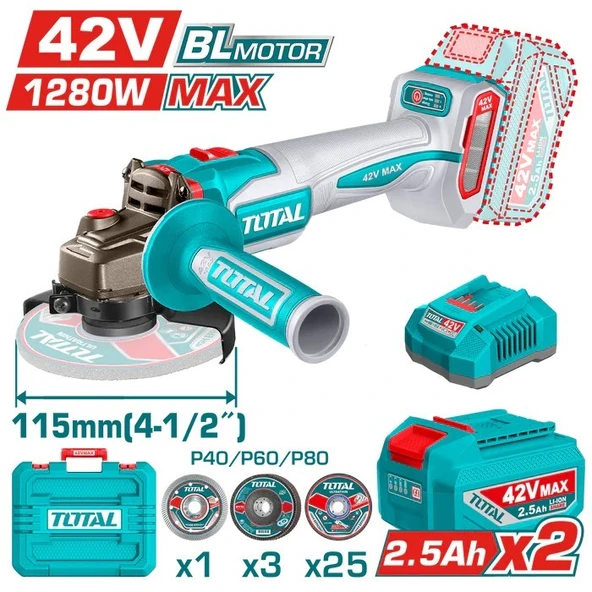 TOTAL LI-ION AKÜLÜ KÖMÜRSÜZ 42V TAȘLAMA TAGLI4128112E ürün görseli 1