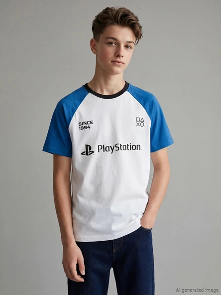 LCW Kids Beyaz Bisiklet Yaka PlayStation Baskılı Erkek Çocuk Tişört ürün görseli 1