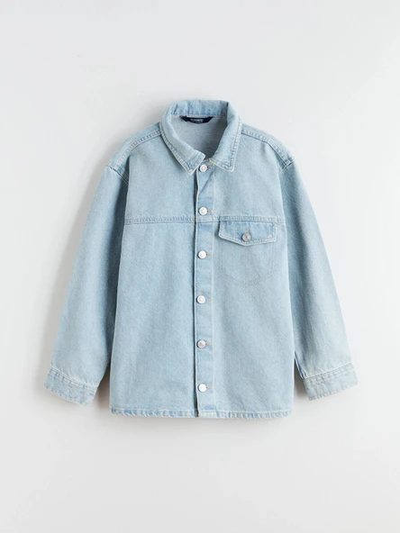 LCW Kids İndigo Uzun Kollu Erkek Çocuk Jean Gömlek ürün görseli 1
