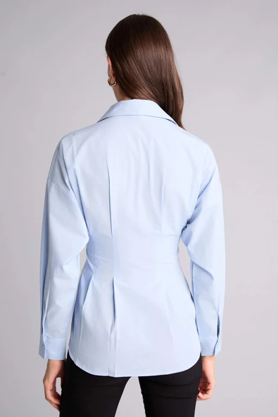 Defacto G8610AXBE744 Mavi Fıtted Poplin Gömlek - Resim 5