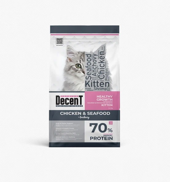 Decent Kitten Tavuklu ve Balıklı Yavru Kedi Maması 1.5 Kg ürün görseli 1