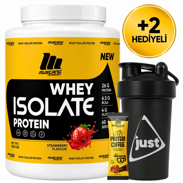 Mustang Nutrition Whey Isolate Protein Tozu 1800 Gr 60 Servis Çilek + Shaker + Protein Kahve Hediyeli ürün görseli 1