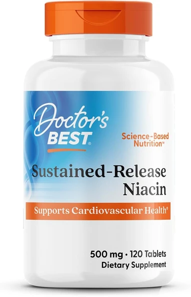 Doctors Best Sustained-Release Vitamin B3 Niacin with niaXtend Supports Heart Health 120 Veg Caps ürün görseli 1