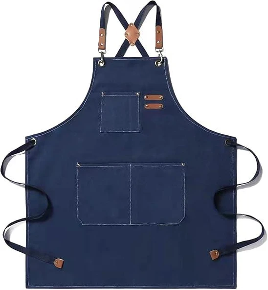 Valkyrie Unisex Kanvas Mutfak Önlüğü Ayarlanabilir Askılı Cepli Barista Garson Servis Önlüğü Lacivert ürün görseli 1