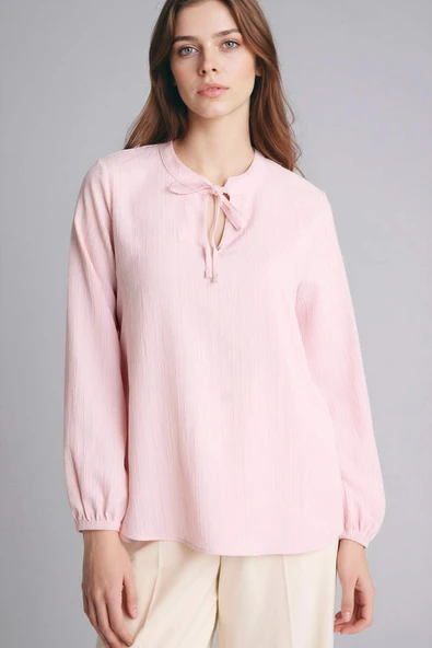Defacto H0491AXPN74 Pembe Gofre Dokulu Bluz ürün görseli 1