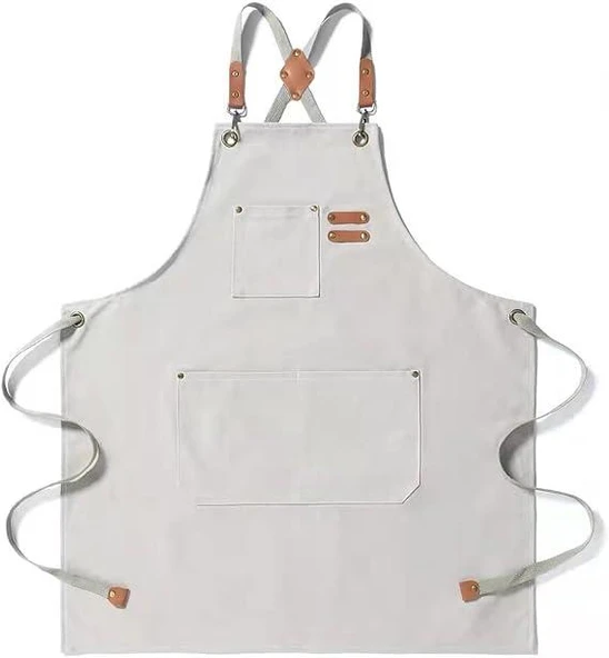 Valkyrie Unisex Kanvas Mutfak Önlüğü Ayarlanabilir Askılı Cepli Barista Garson Servis Önlüğü Kırık Beyaz ürün görseli 1