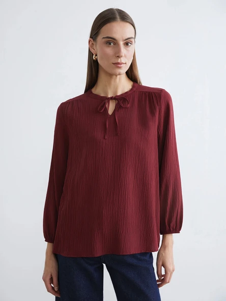 LCW EVERYDAY Bordo Bağlamalı Yaka Dokulu Bluz ürün görseli 1