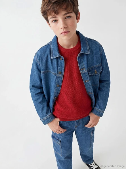 LCW Kids İndigo Uzun Kollu Erkek Çocuk Jean Gömlek ürün görseli 1