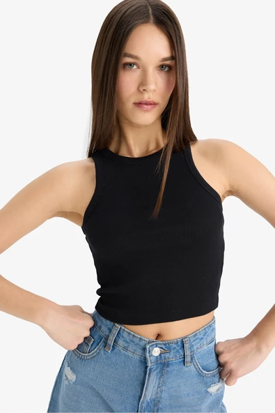 Defacto U0357AZBK81 Siyah Fıtted Halter Yaka Fitilli Kaşkorse Atlet ürün görseli 1