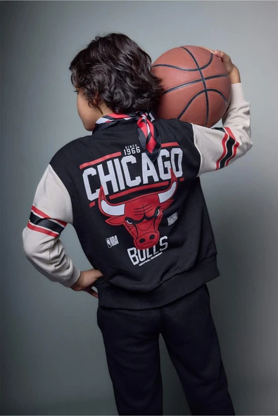Defacto G7617A8BK81 Siyah NBA Chıcago Bulls Bomber Hırka Erkek Çocuk ürün görseli 1