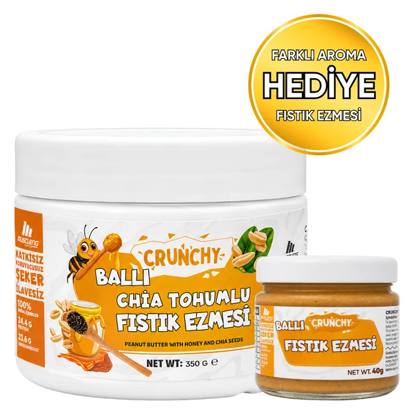 Mustang Nutrition Ballı Chia Tohumlu Crunchy Fıstık Ezmesi 350 Gr 24,79 Gr Protein + 40 Gr Fıstık Ezmesi Hediyeli ürün görseli 1
